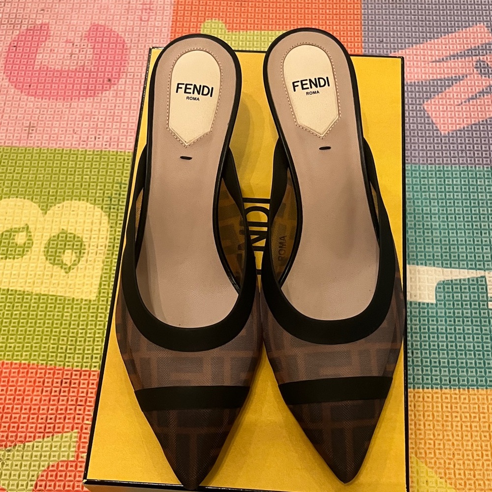 Authentic Fendi Women's Black Mesh Pointed-Toe Mules! Worn one time!